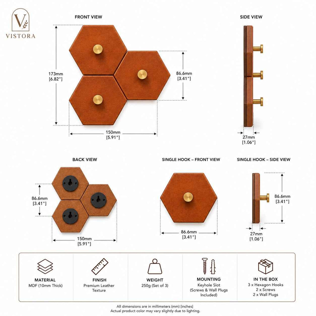 Vistora Hexagon Key Hook — Set of 3