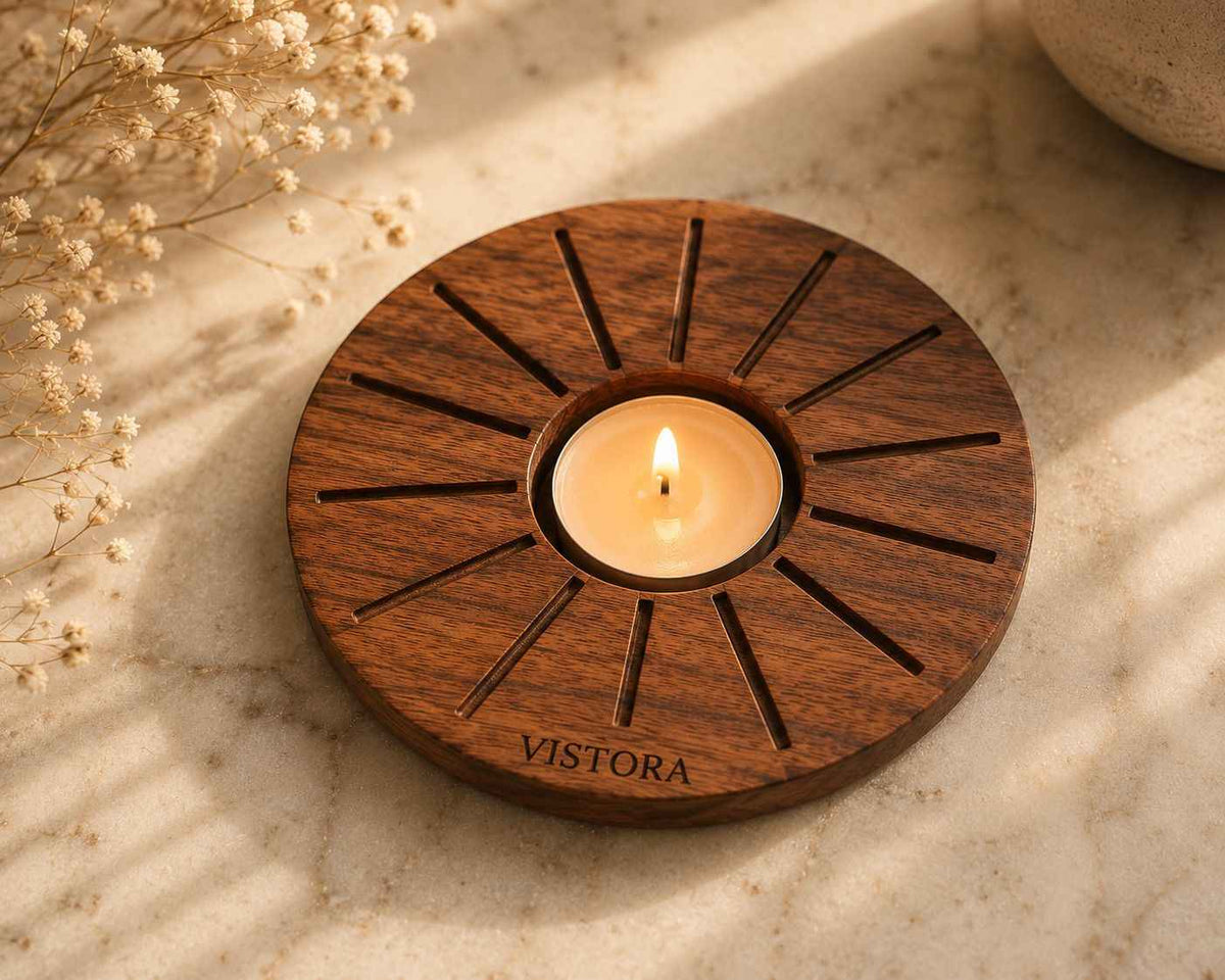 Sunburst Tealight Holder — Walnut Wood